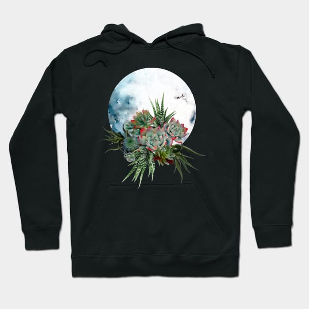 Moonlight Succulents 2 Hoodie by Collagedream